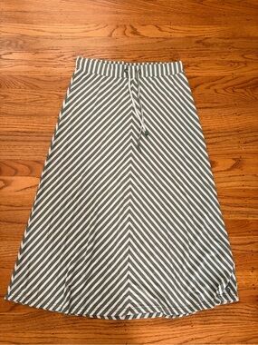 Joules Striped A-Line Midi Skirt in Sage and White